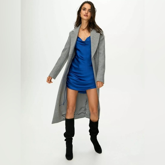 Aritzia Wilfred Only Ruched Slip Dress Adjustable Length Night bird Blue sz SML - Picture 4 of 10